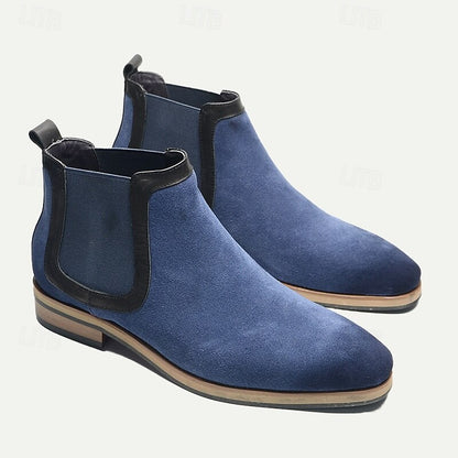 Men's Blue Suede Chelsea Boots - Premium Cowhide Leather, Classic Slip-On Ankle Boots