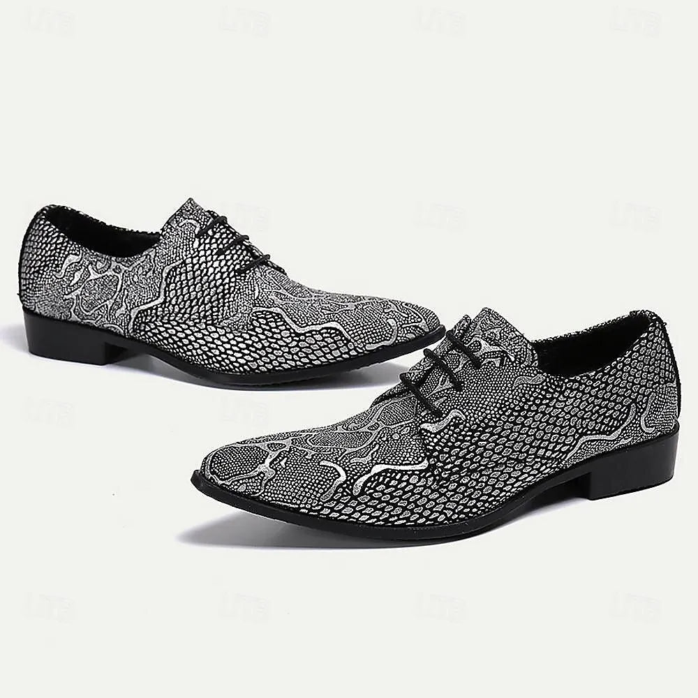 Men's Black Embellished Leather Oxford Shoes - Tokiyos