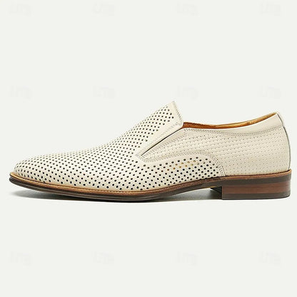 Men's White Perforated Leather Slip-On Loafers - Tokiyos