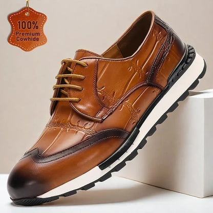 Men's Sneakers Classic Brogue Leather Two-Tone Rubber Sole - Tokiyos