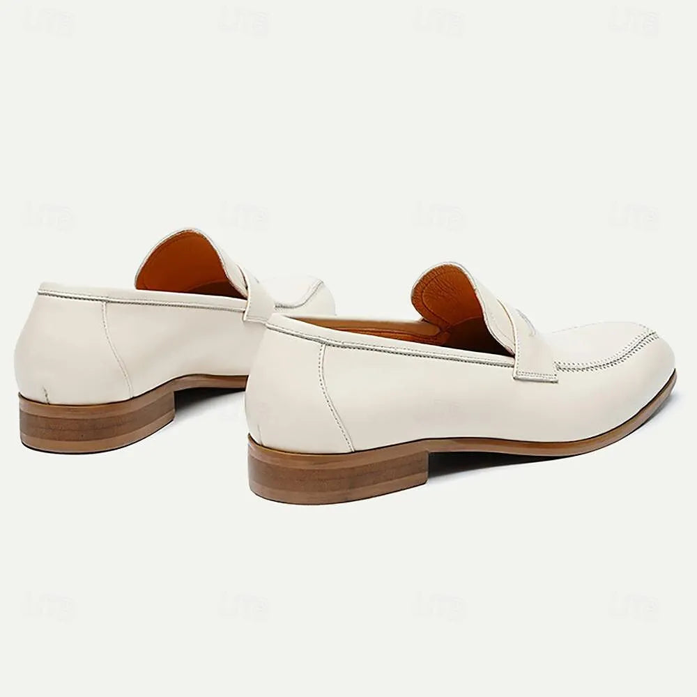 Men's White Leather Loafers with Perforated Detail - Tokiyos