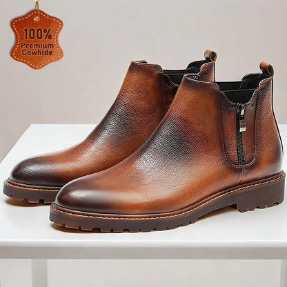 Men's Premium Leather Chelsea Boots - 100% Cowhide with Side Zipper and Rugged Sole - Tokiyos