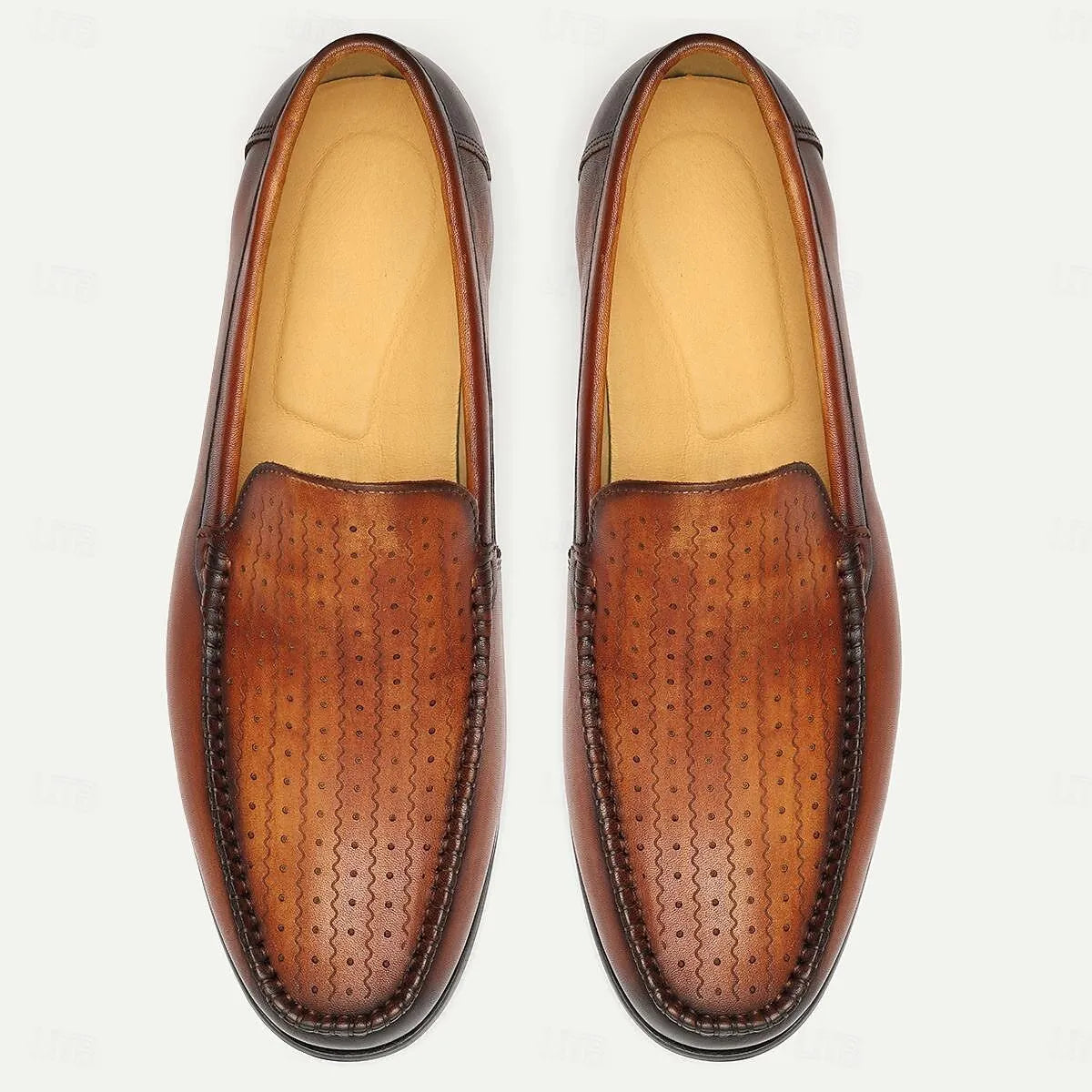 Men's Brown Perforated Leather Loafers - Tokiyos