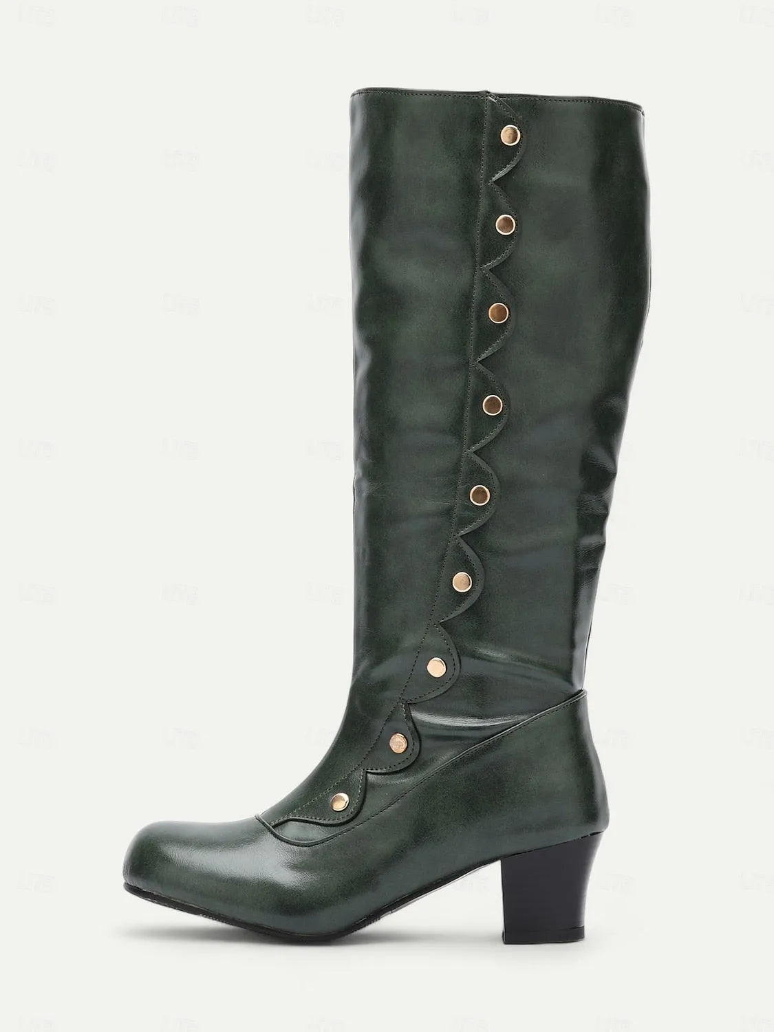 Vintage-Style Black Knee-High Boots with Decorative Buttons