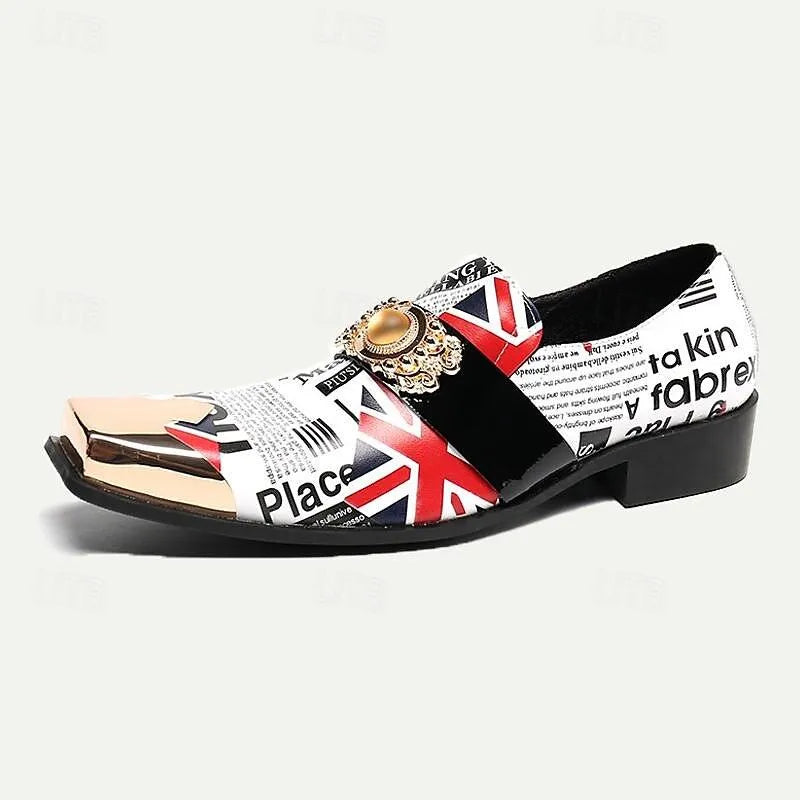 Men's Fashion Loafers with British Flag Design and Gold Crown Buckle - Tokiyos