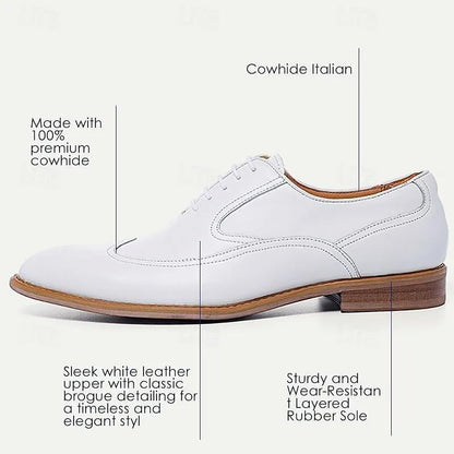 Men's White Leather Oxford Shoes - Business Casual - Tokiyos