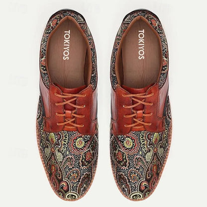 Men's Sneakers Paisley Print Leather Casual Shoes with White Soles - Tokiyos