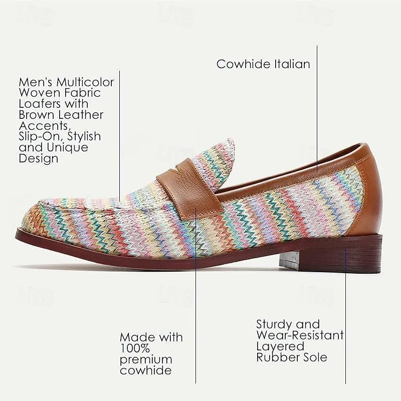 Men's Colorful Chevron Woven Penny Loafers - Tokiyos