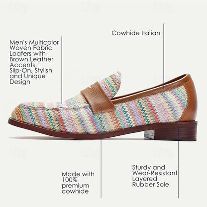 Men's Colorful Chevron Woven Penny Loafers - Tokiyos