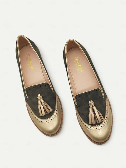 Women's Tassel Loafers with Brogue Details - Classic and Versatile Slip-On Shoes for Office and Casual Wear