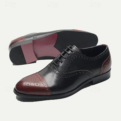 Men's Two-Tone Premium Cowhide Brogue Oxford Shoes-Perfect for Formal Occasions & Business Attire