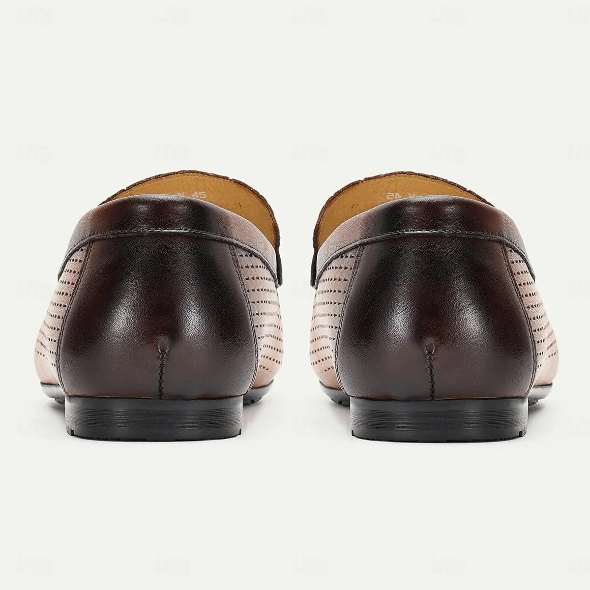 Men's Brown Perforated Leather Slip-On Loafers - Tokiyos