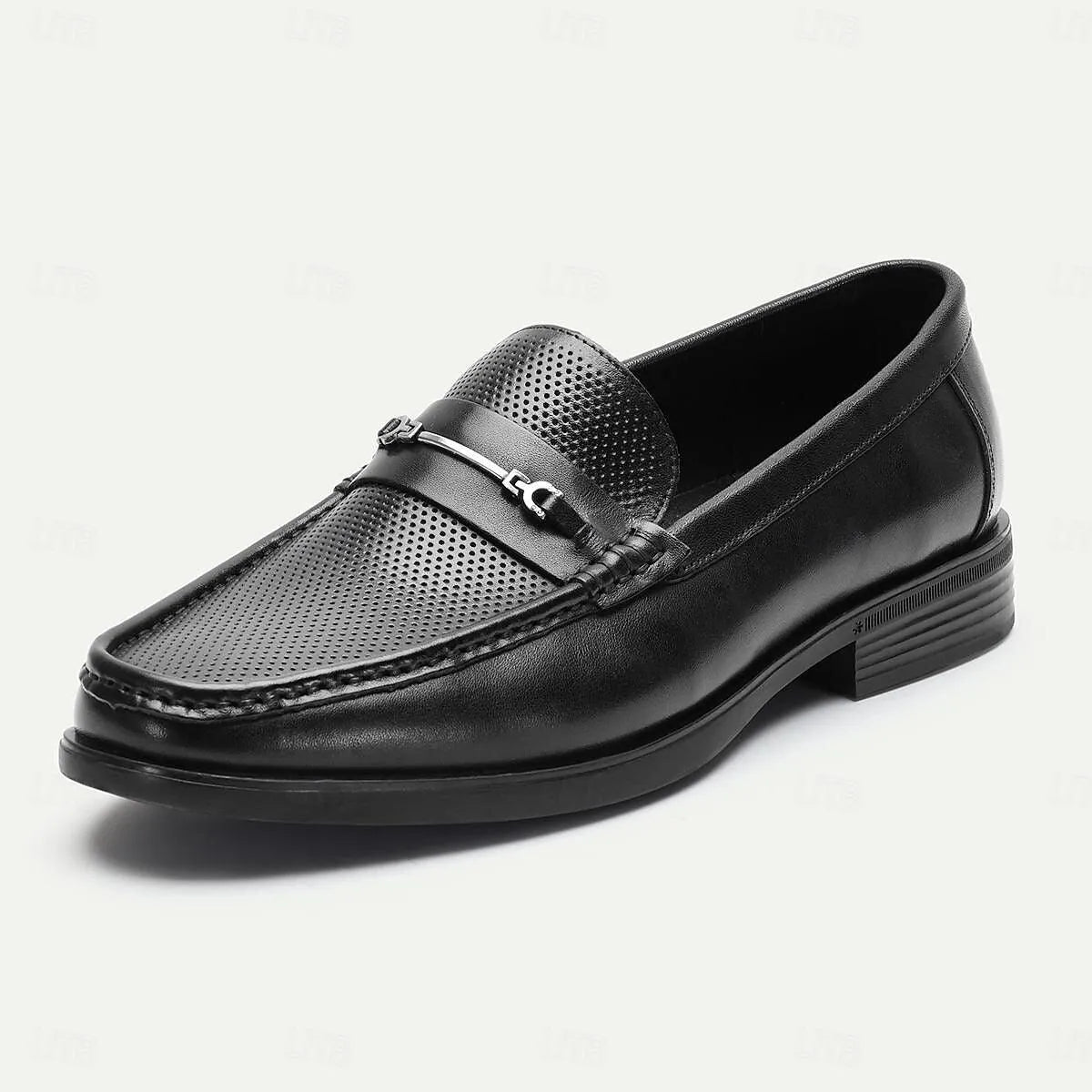 Men's Black Leather Loafers with Metal Detail - Tokiyos