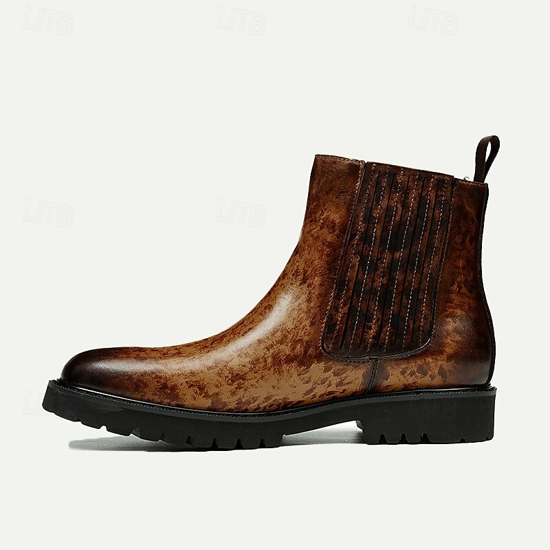 Men's Distressed Brown Leather Chelsea Boots - Rugged Sole, Vintage Style Ankle Boots