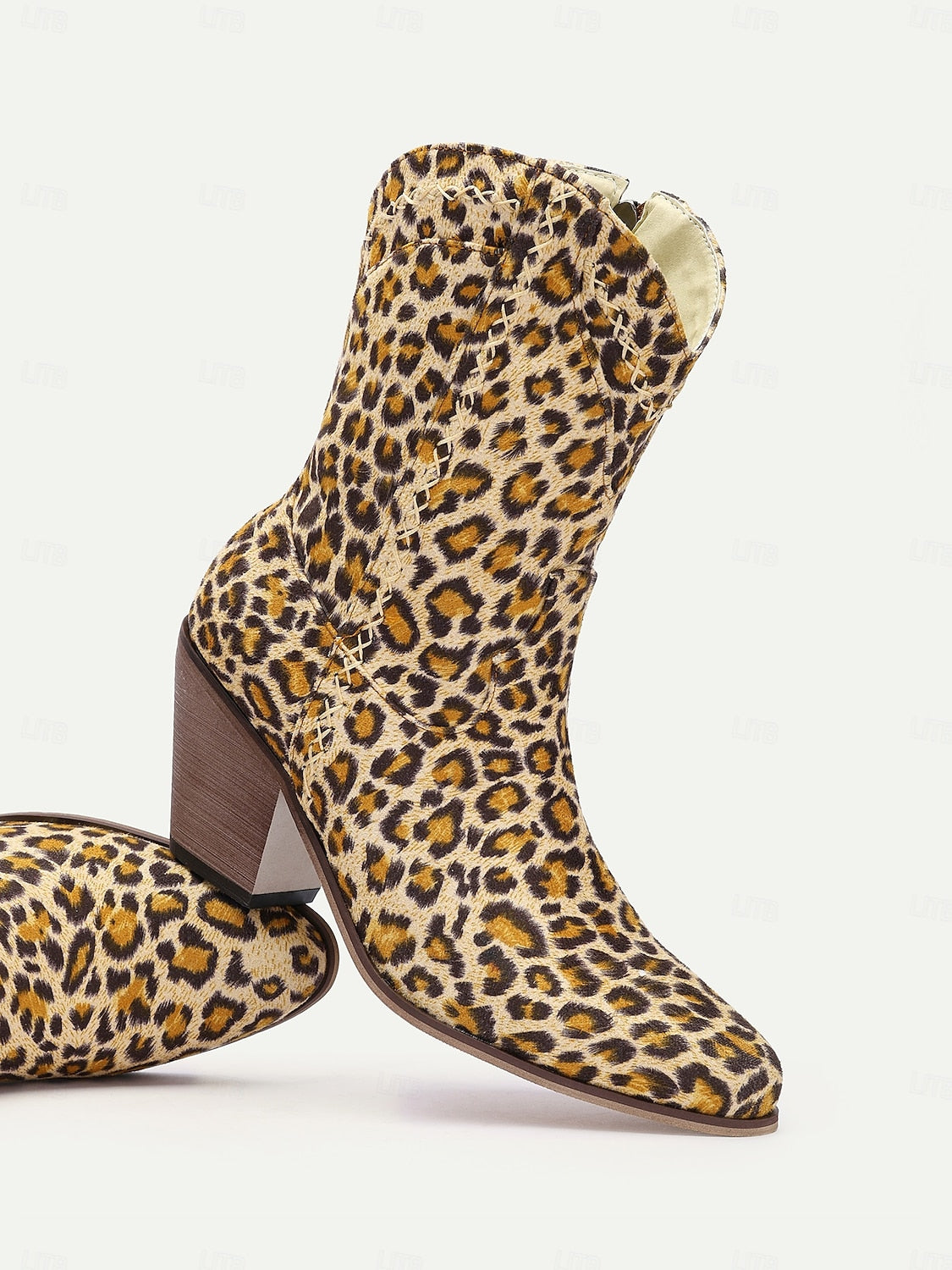 Women's Boots Cowboy Boots Retro Party Work Daily Leopard Booties Ankle Boots Zipper Chunky Heel Round Toe Vacation Vintage Cloth Zipper Leopard