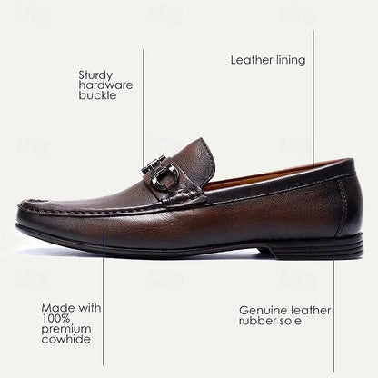 Men's Classic Leather Loafers with Metal Buckle - Tokiyos