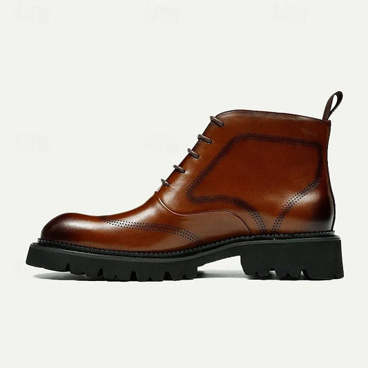 Men's Premium Cowhide Leather Brogue Ankle Boots