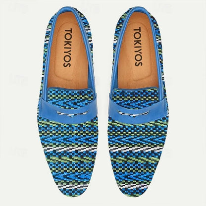 Men's Patterned Slip-On Loafers - Stylish Casual Shoes with Vibrant Knit Design and Comfortable Sole - Tokiyos