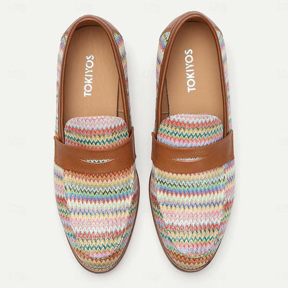 Men's Colorful Chevron Woven Penny Loafers - Tokiyos