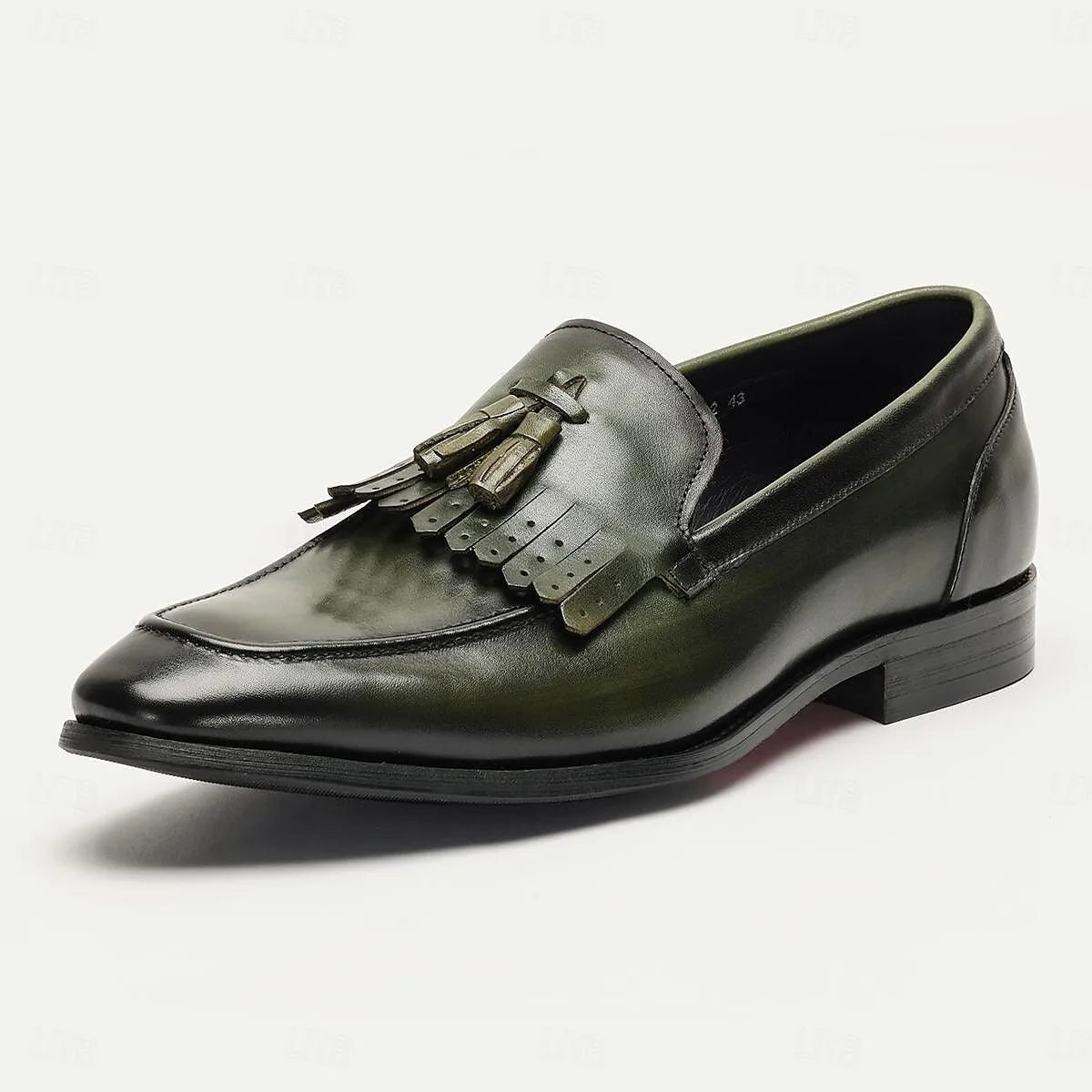 Men's Classic Green Leather Loafers Tassel Versatile Slip-Ons - Tokiyos