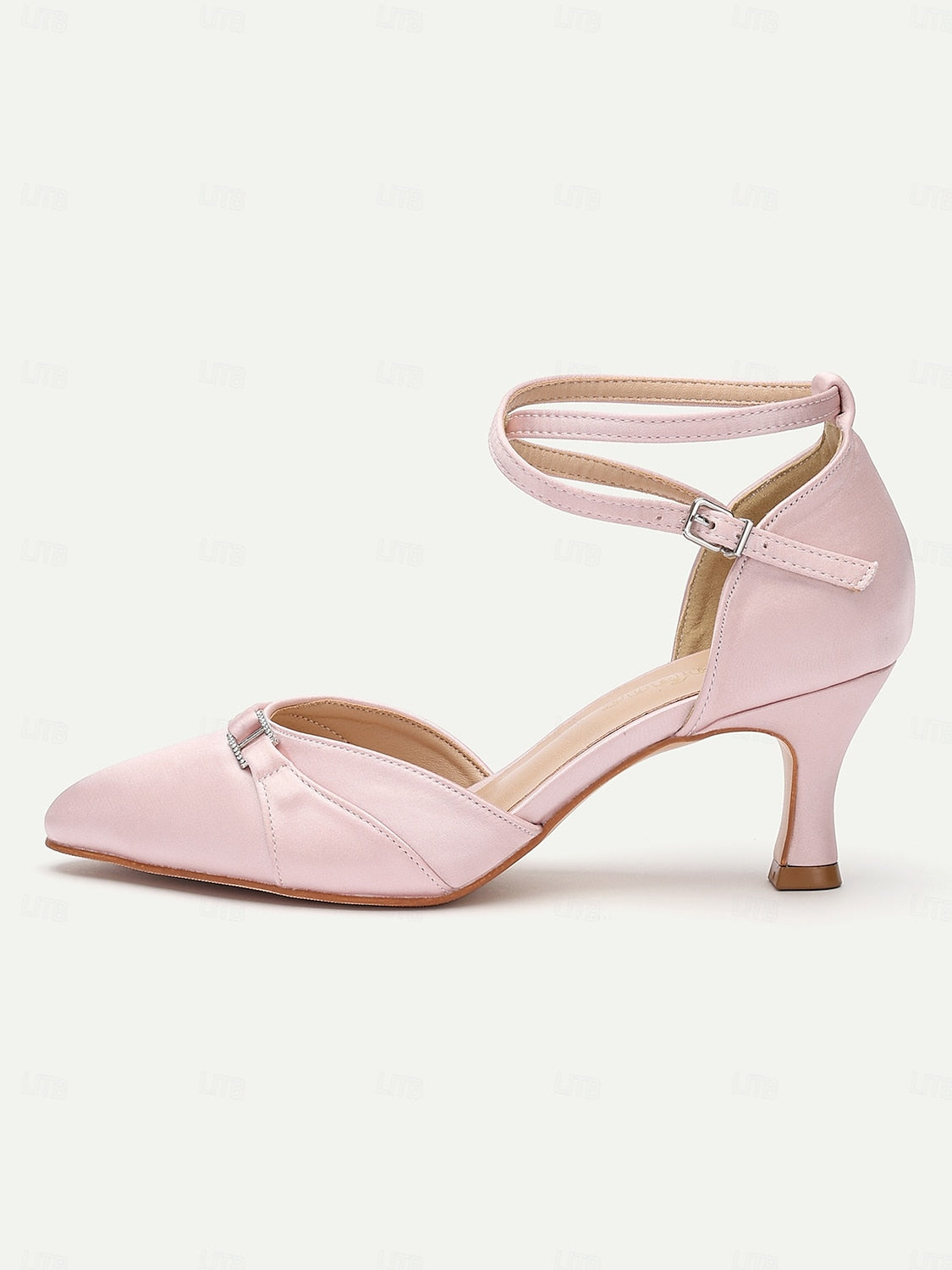 Women's Pink Satin Ankle Strap Heels with Bow Detail