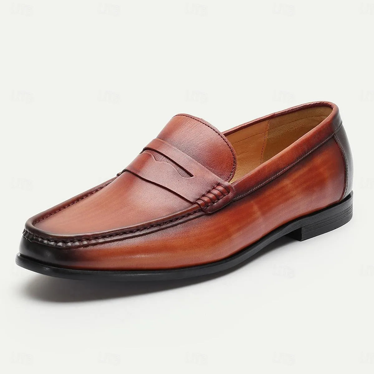 Men's Leather Loafers Classic Brown Slip On Dress Shoes - Tokiyos