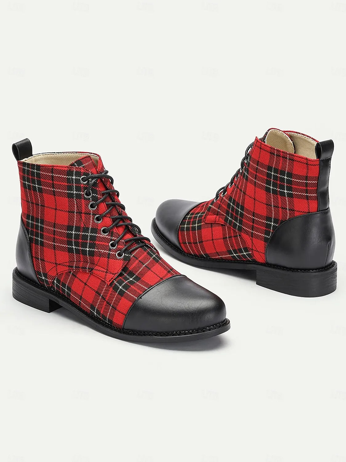 Fashion red black plaid boots