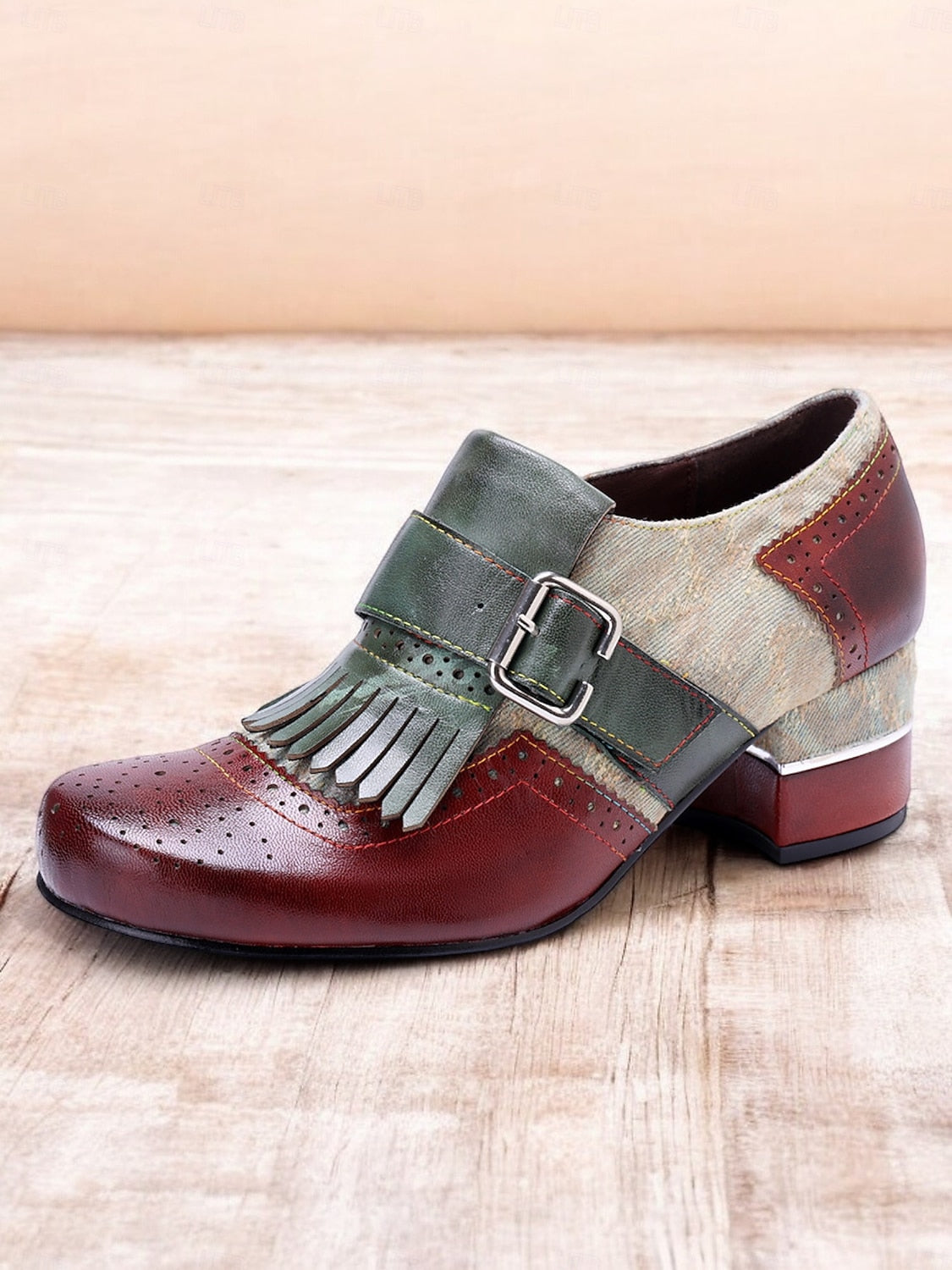 Women's Vintage Multi-Color Oxford Shoes with Premium Leather, Fringe Detail