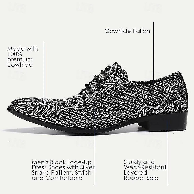 Men's Black Embellished Leather Oxford Shoes - Tokiyos