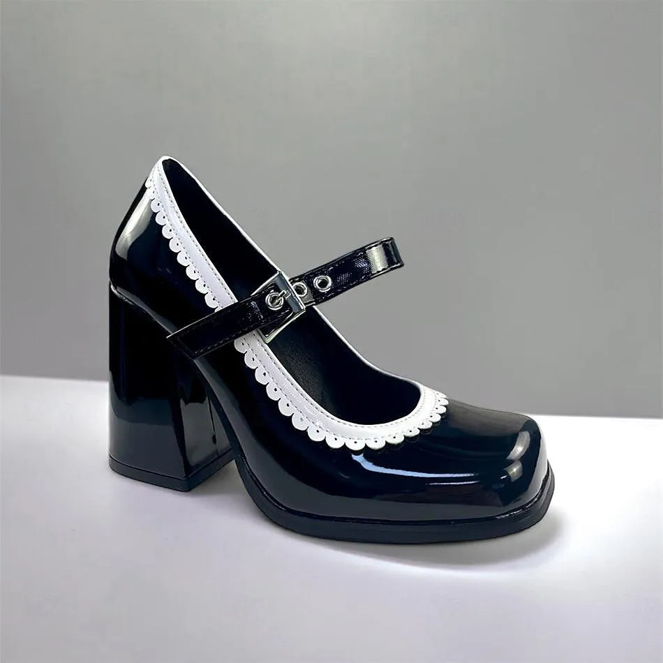 Black Patent Leather Mary Jane Shoes- Women's Vintage Style Heels - Tokiyos