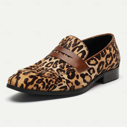 Men's Leopard Print Loafers: Bold Animal Pattern Slip-On Shoes with Stylish Strap - Tokiyos