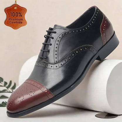 Men's Two-Tone Premium Cowhide Brogue Oxford Shoes-Perfect for Formal Occasions & Business Attire