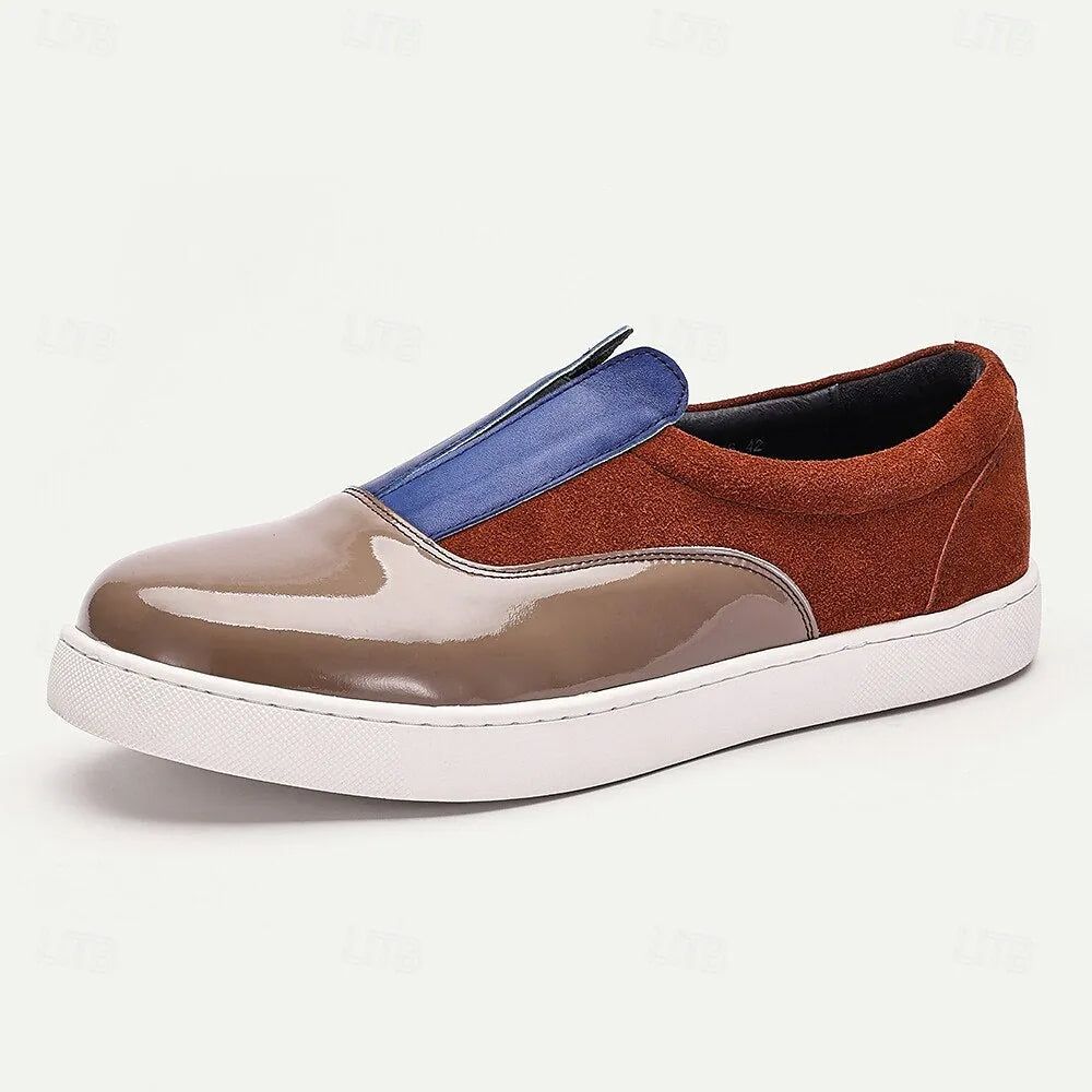 Men's Stylish Slip-On Loafers, Multi-Color Patent Leather and Suede Casual Shoes, Perfect for Everyday Fashion and Semi-Formal Wear