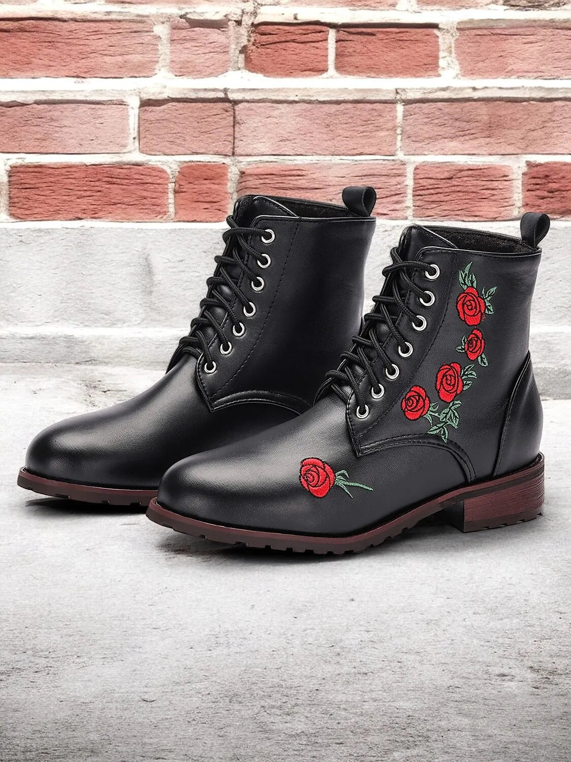 Women's Rose Embroidered Black Ankle Boots - Fashionable and Comfortable Footwear for Everyday Wear, Parties, and Outdoor Activities