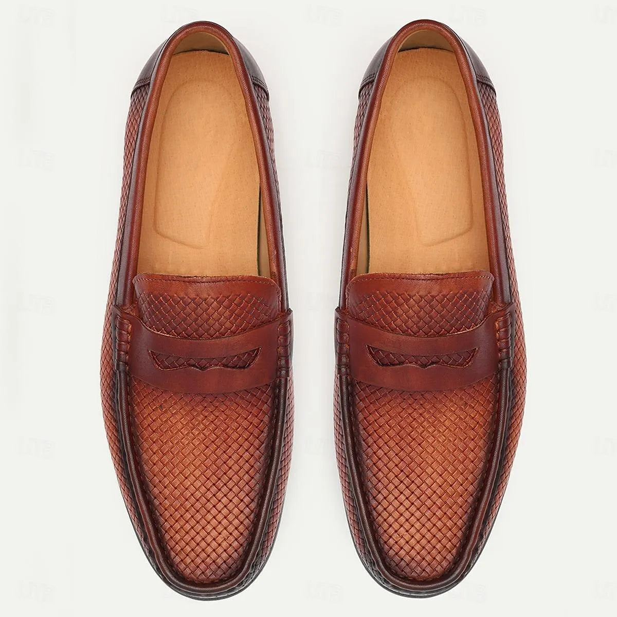 Men's Woven Leather Loafers in Rich Brown - Tokiyos