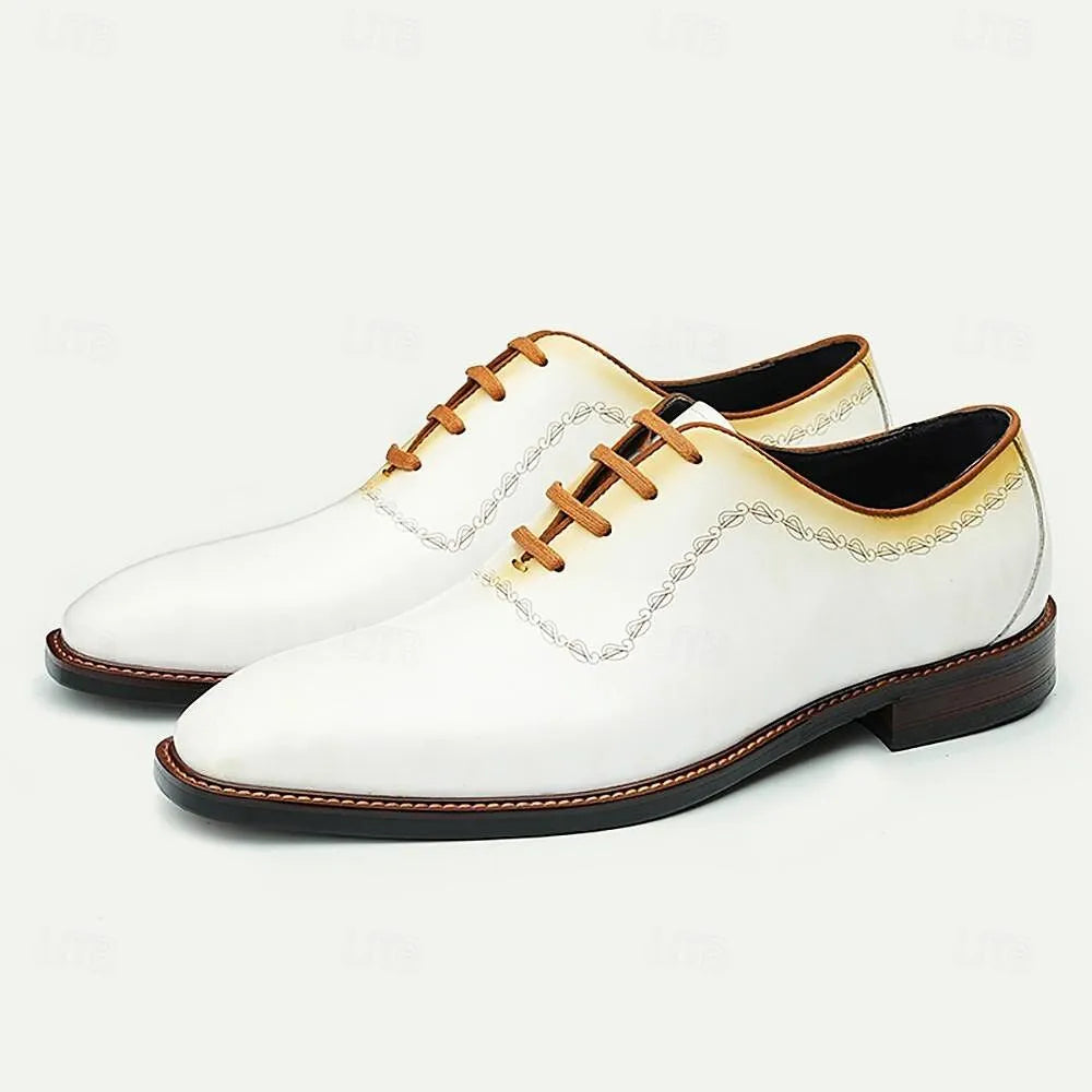 Men's White Oxford Shoes with Golden Gradient and Chain - Tokiyos