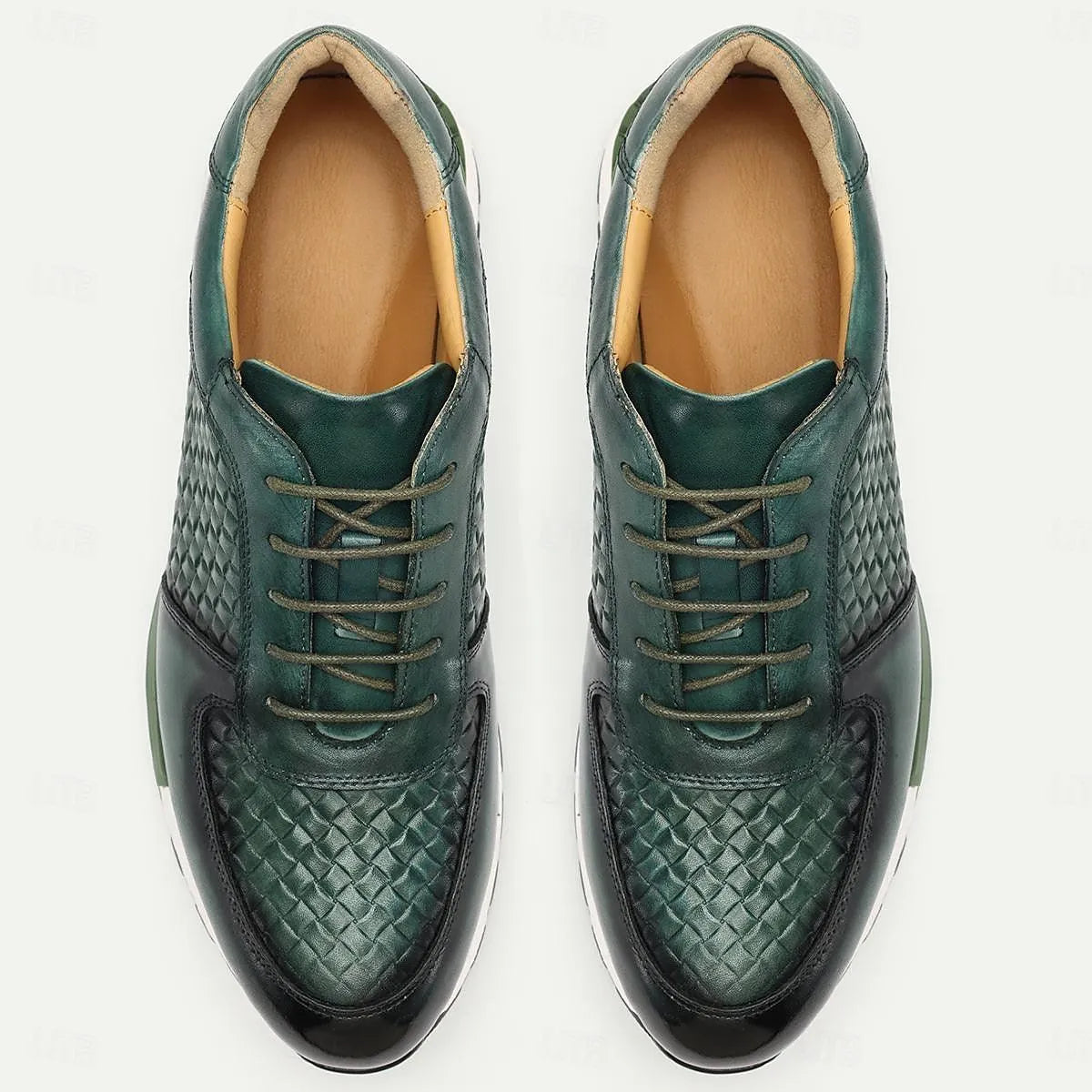 Men's Textured Green Leather Sneakers Non-Slip Sole - Tokiyos