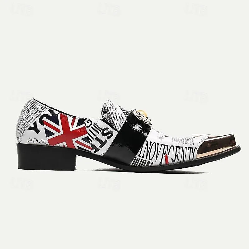 Men's Fashion Loafers with British Flag Design and Gold Crown Buckle - Tokiyos