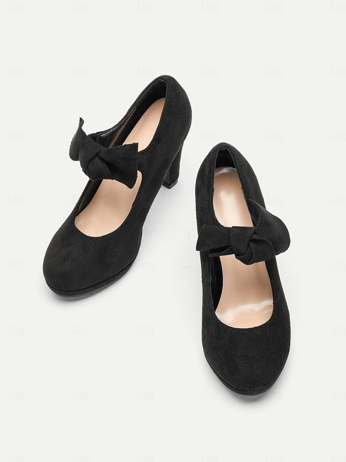 Women's Black Suede Bow Heels-Elegant Round-Toe Platform Pumps for Formal Events and Parties