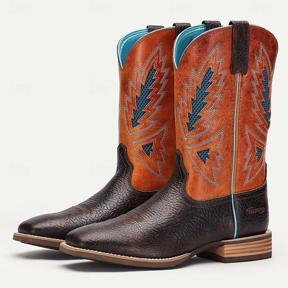 Men's Handmade Goodyear Welted Leather Western Cowboy Boots with Embroidered Design