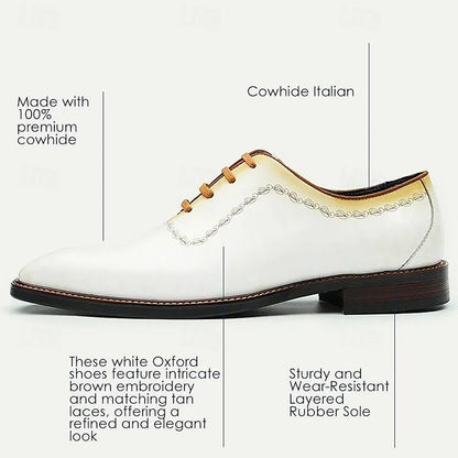 Men's White Oxford Shoes with Golden Gradient and Chain - Tokiyos