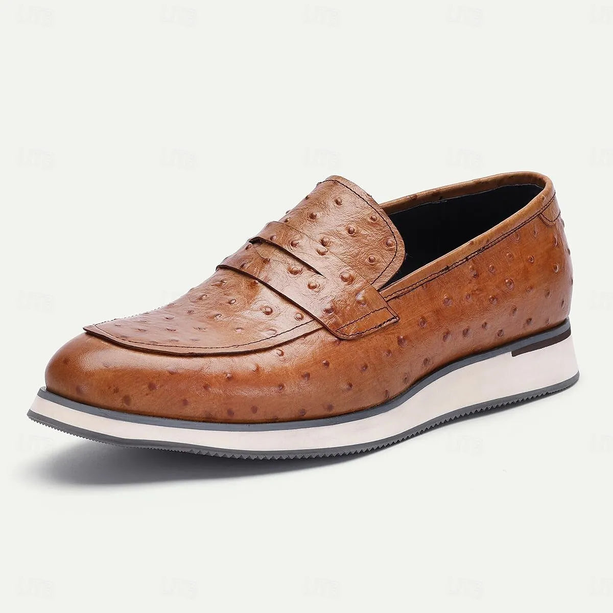 Men's Ostrich Leather Loafers - Luxurious Slip-On Dress Shoes with Textured Finish - Tokiyos