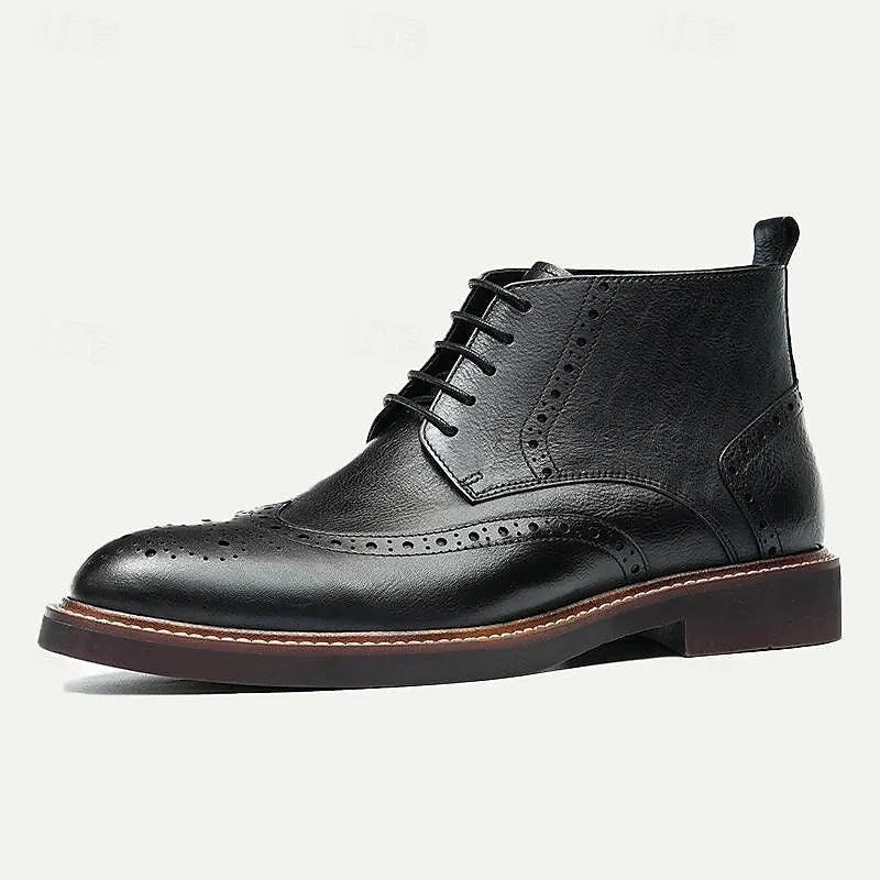 Men's Brogue Leather Boots - 100% Premium Cowhide with Lace-Up Design - Tokiyos