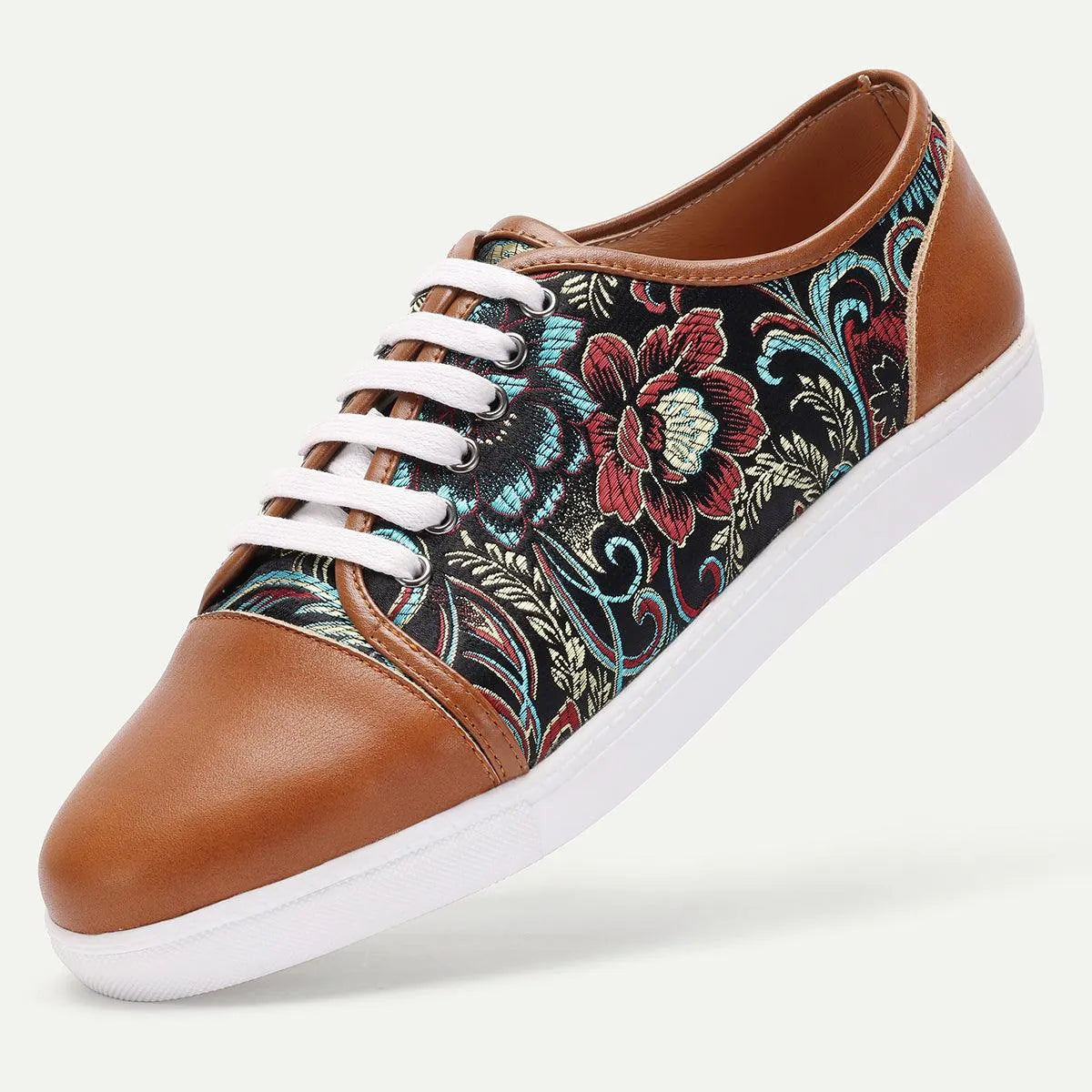 Men's Floral Embroidered Lace-Up Sneakers - Tokiyos