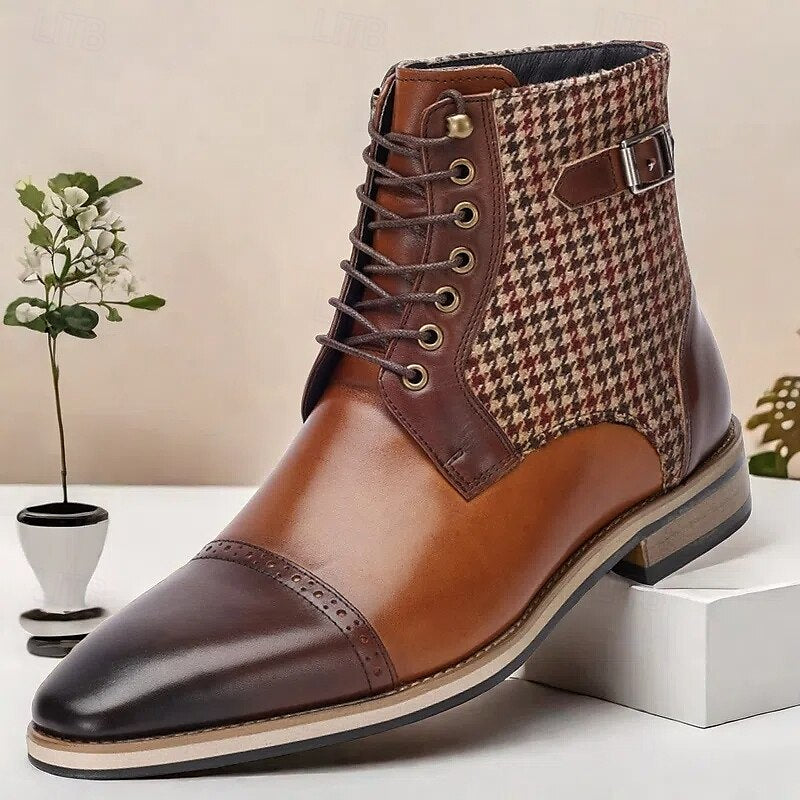 Men's Boots Home Daily Cowhide Comfortable Slip Resistant Lace-up Brown Fall Winter