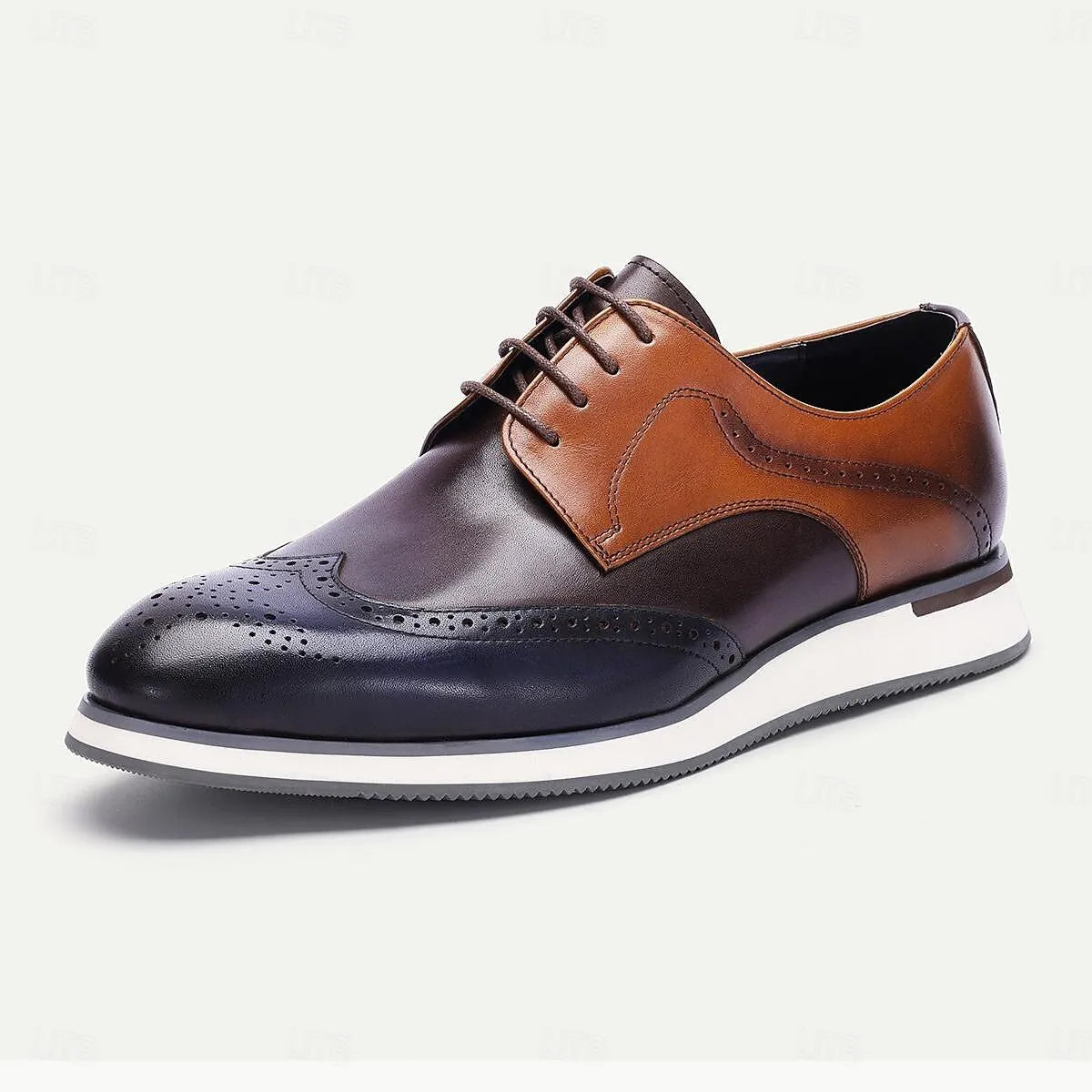 Men's Two-Tone Wingtip Oxford Dress Shoes - Elegant Leather Brogues with Modern Sole - Tokiyos