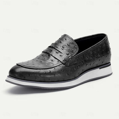 Men's Ostrich Leather Loafers - Luxurious Slip-On Dress Shoes with Textured Finish - Tokiyos