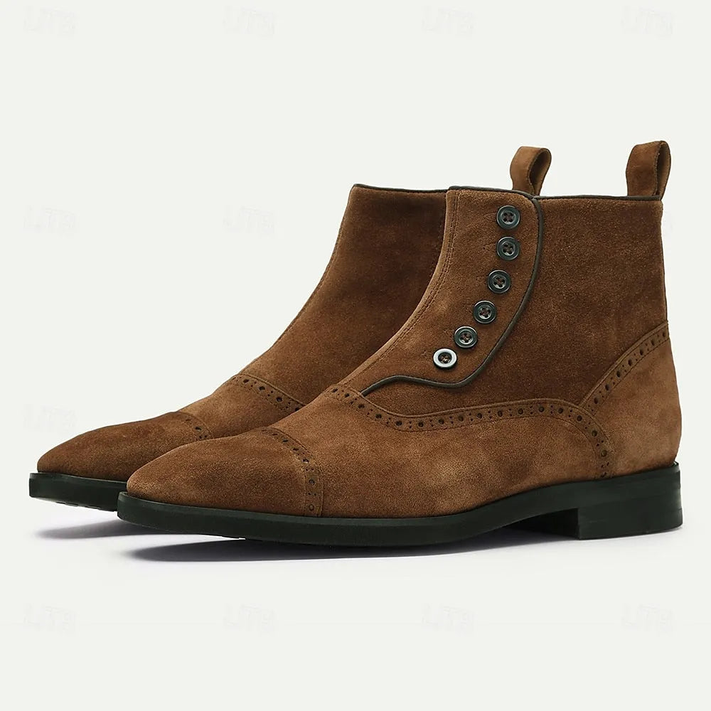 Men's Premium Cowhide Button-Up Suede Ankle Boots