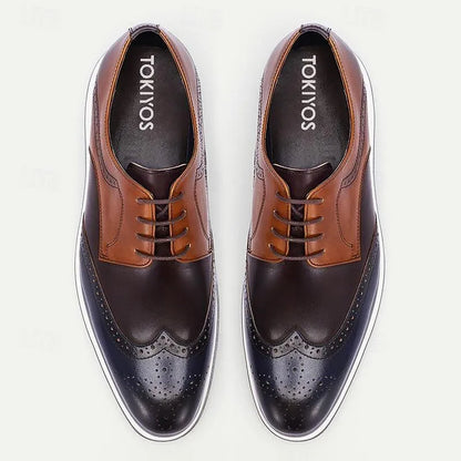 Men's Two-Tone Wingtip Oxford Dress Shoes - Elegant Leather Brogues with Modern Sole - Tokiyos