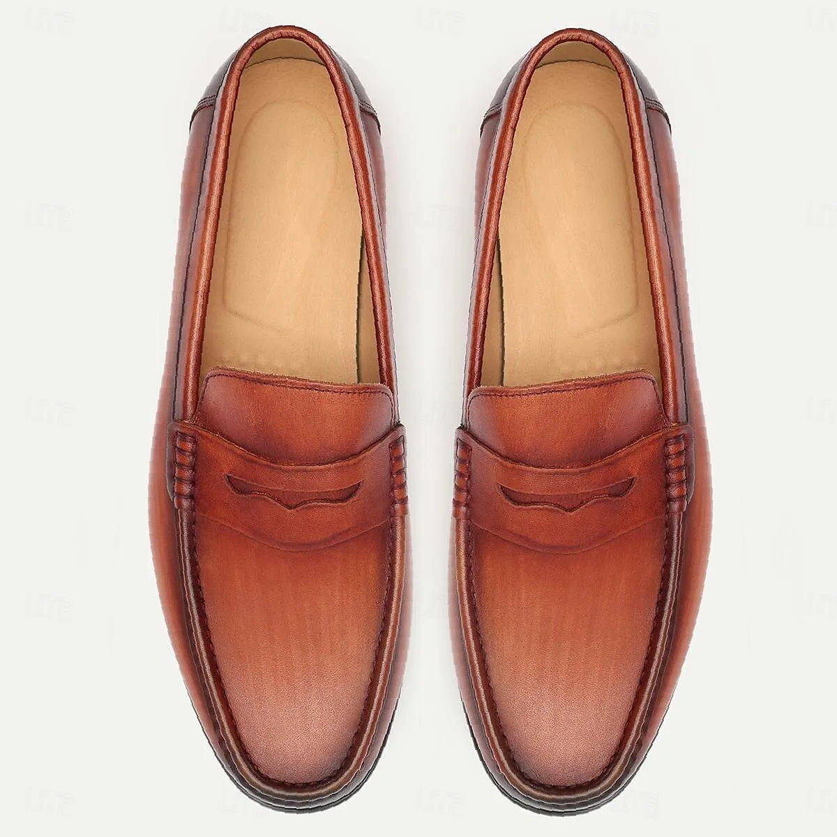 Men's Leather Loafers Classic Brown Slip On Dress Shoes - Tokiyos